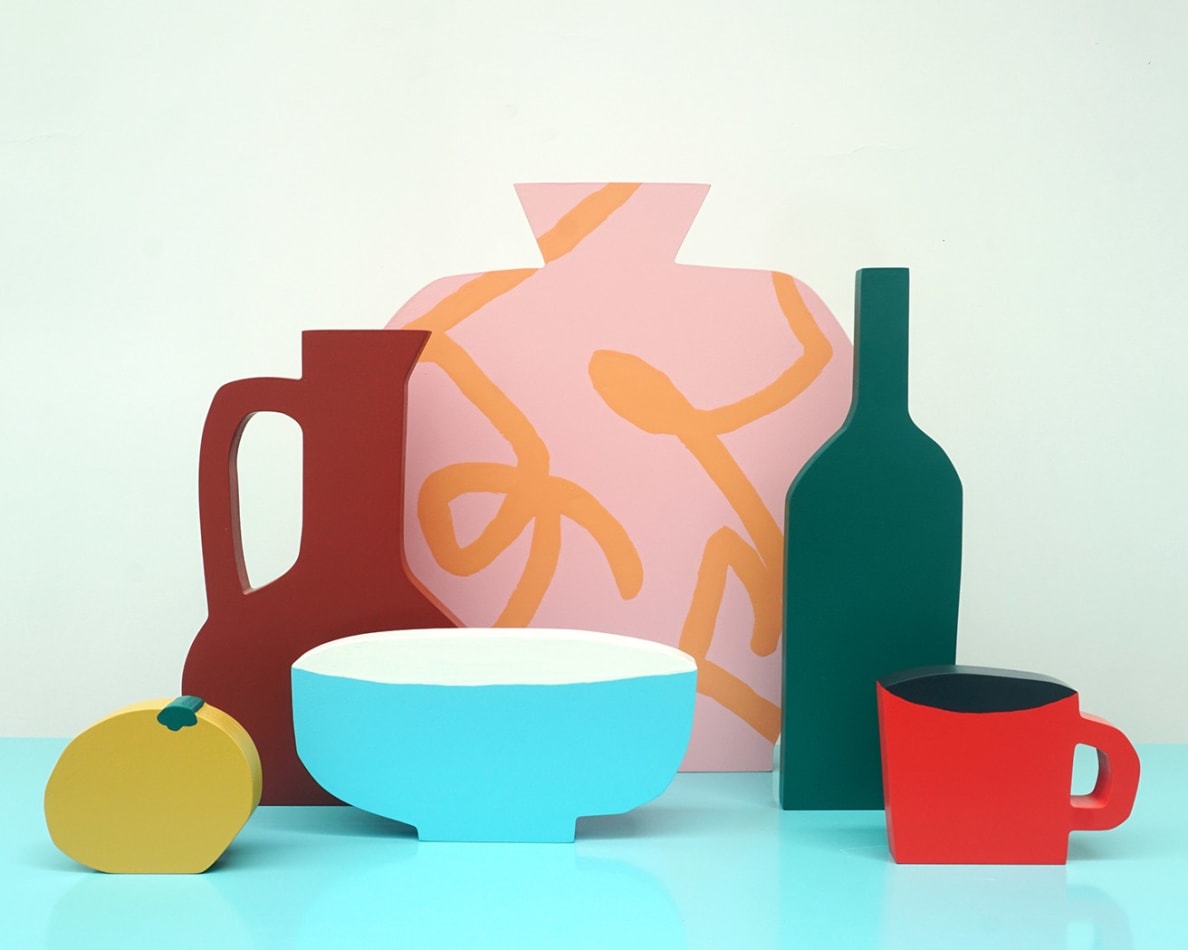 sculpture of various cups and vases in colorful colors