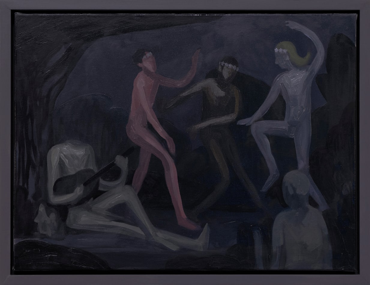 Corey K. Lamb - deep black painting with dancing figures emerging from the dark