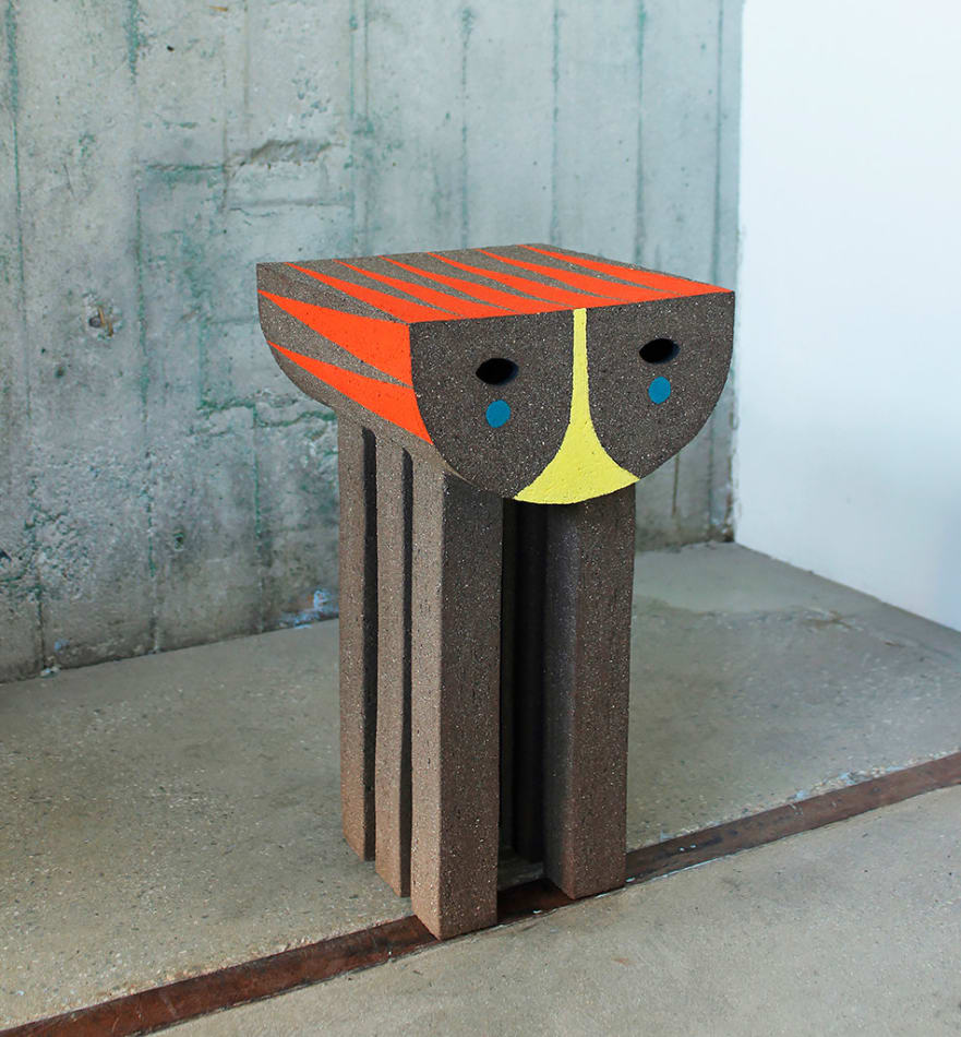 Lincoln Mayne's table sculpture with painted patterns