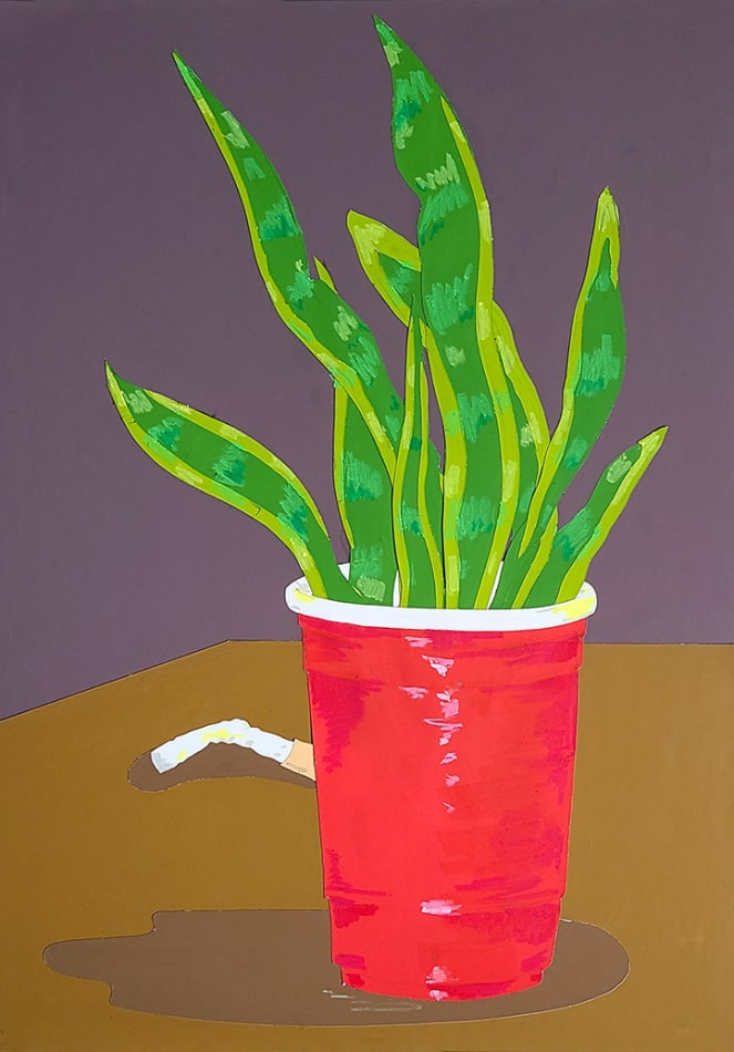 Allison Baker's painting of a plant in a red solo cup