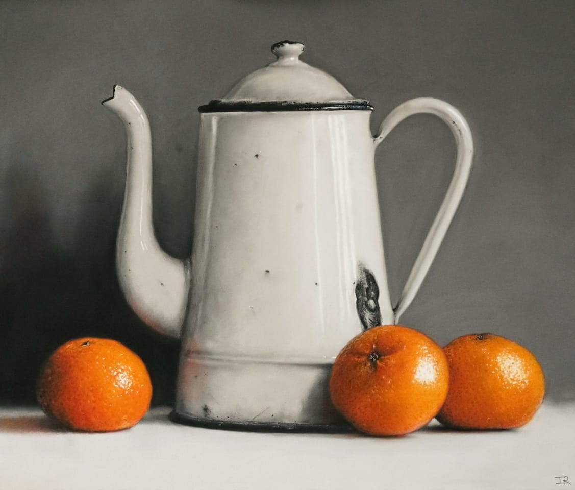 Ian Rawling, Coffee Pot & Oranges, 2023