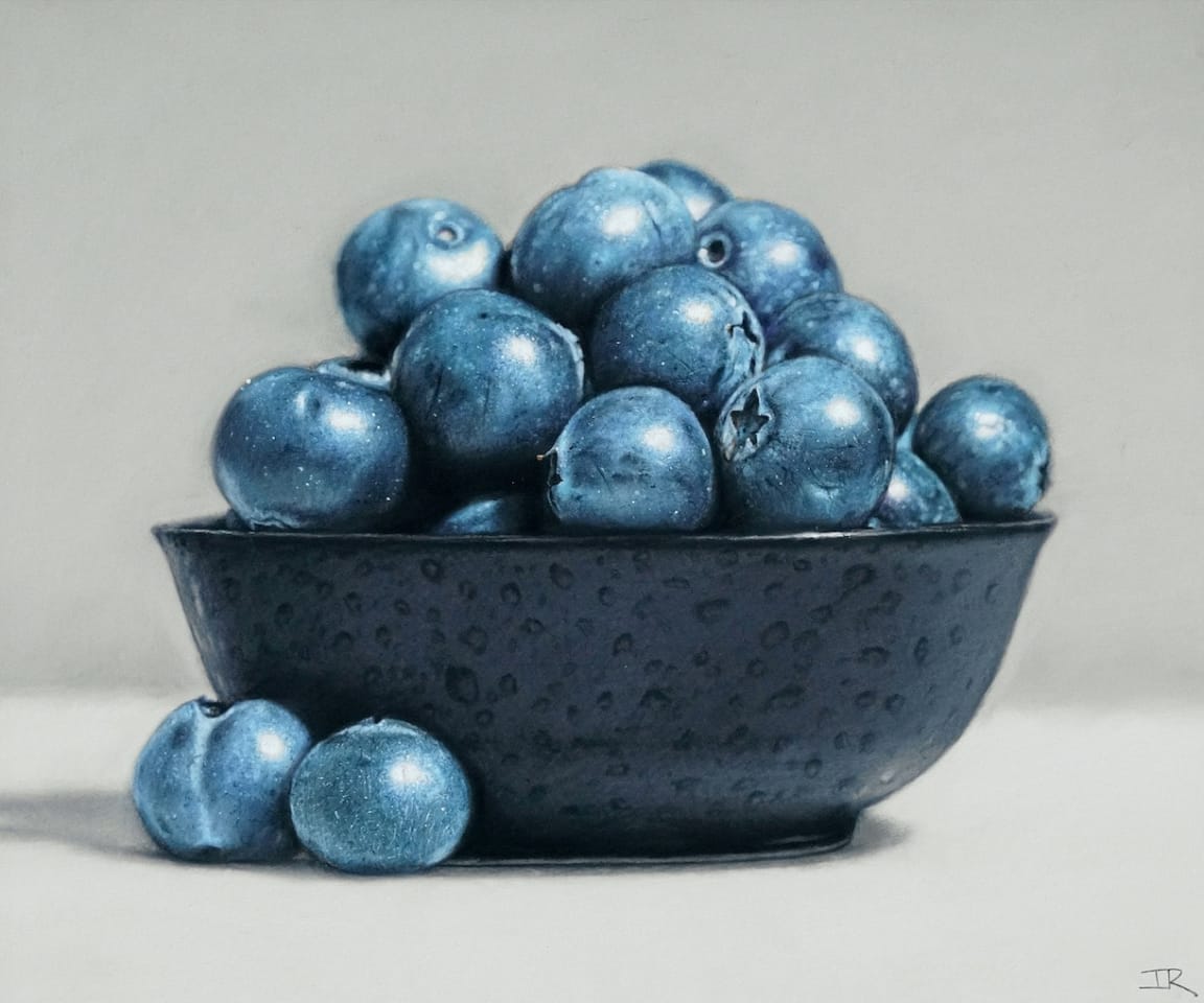 Ian Rawling, Blueberries in a bowl, 2023
