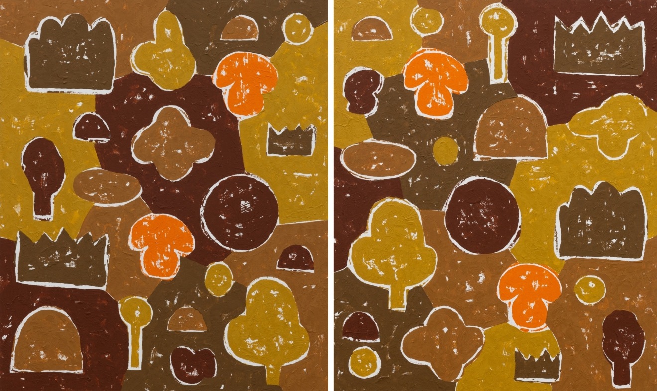Olaf Breuning, Orange Mushroom #1 and #2, 2023