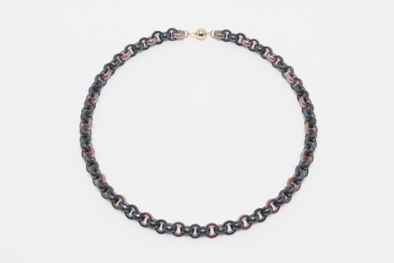 Lin Cheung, Mauve & Peacock Pearl Chain Necklace, 2019