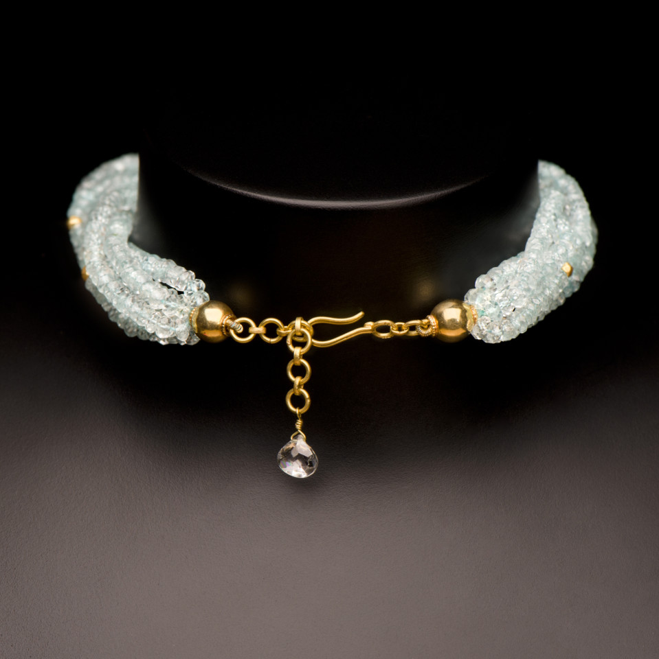 Aquamarine, Green Beryl and Gold Bead Necklace