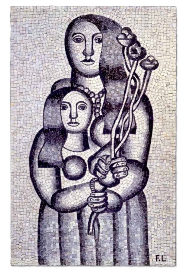 Fernand Léger, "Two Women with flowers on a Grey background", 1927/1990