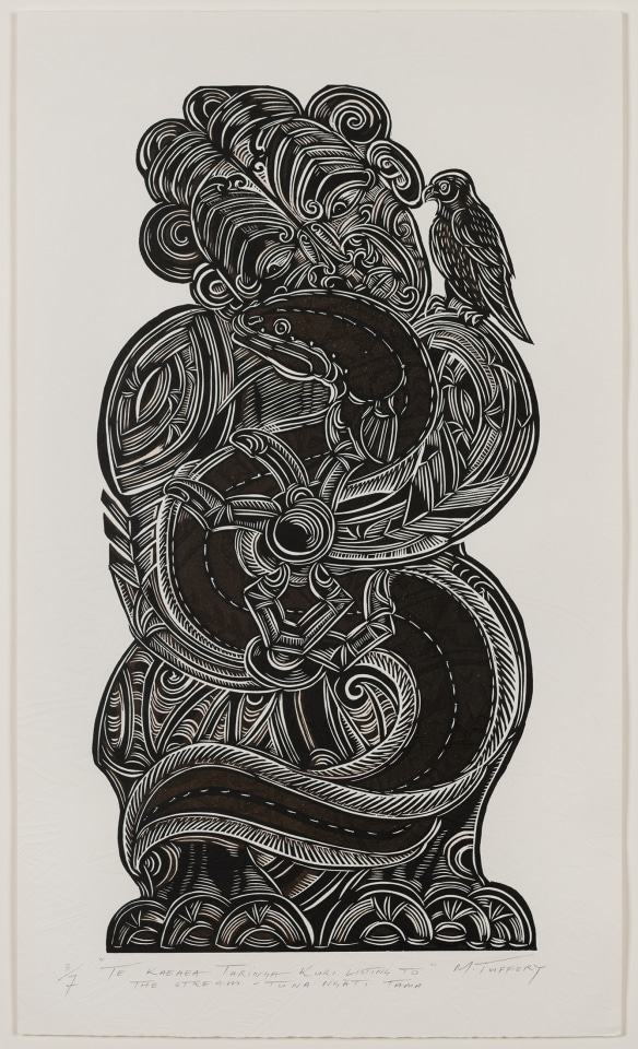 Michel Tuffery, Te Kaeaea / Taringa Kuri - Listening to the Stream - Tuna, Ngati Tama, 2024