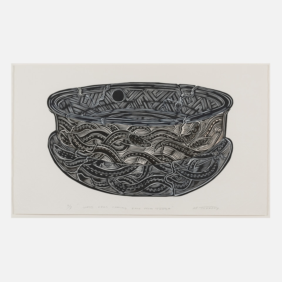 Michel Tuffery, Glass Eels coming back from Tonga, 2024