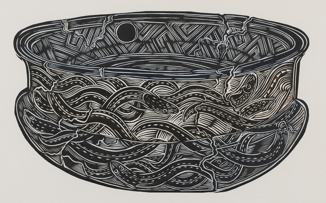 Michel Tuffery, Glass Eels coming back from Tonga, 2024