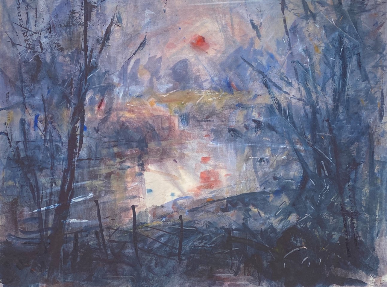 Gareth Parry, Yr Afon, Machlud drwy Niwl / The River, Sunset through Mist