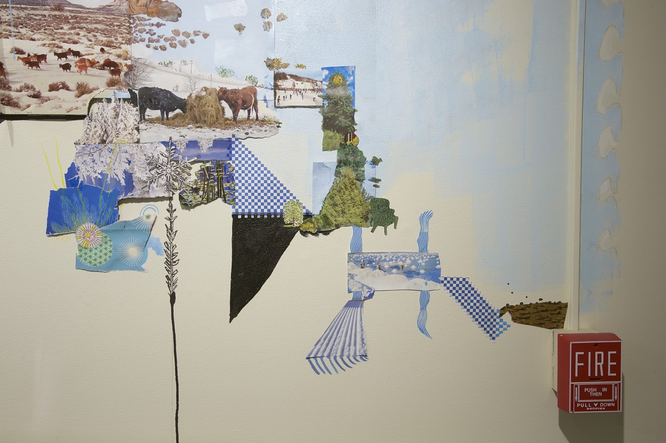 Detail, Found and Made (2016, site specific installation at The Bennington Museum, collage and paint on the gallery walls)