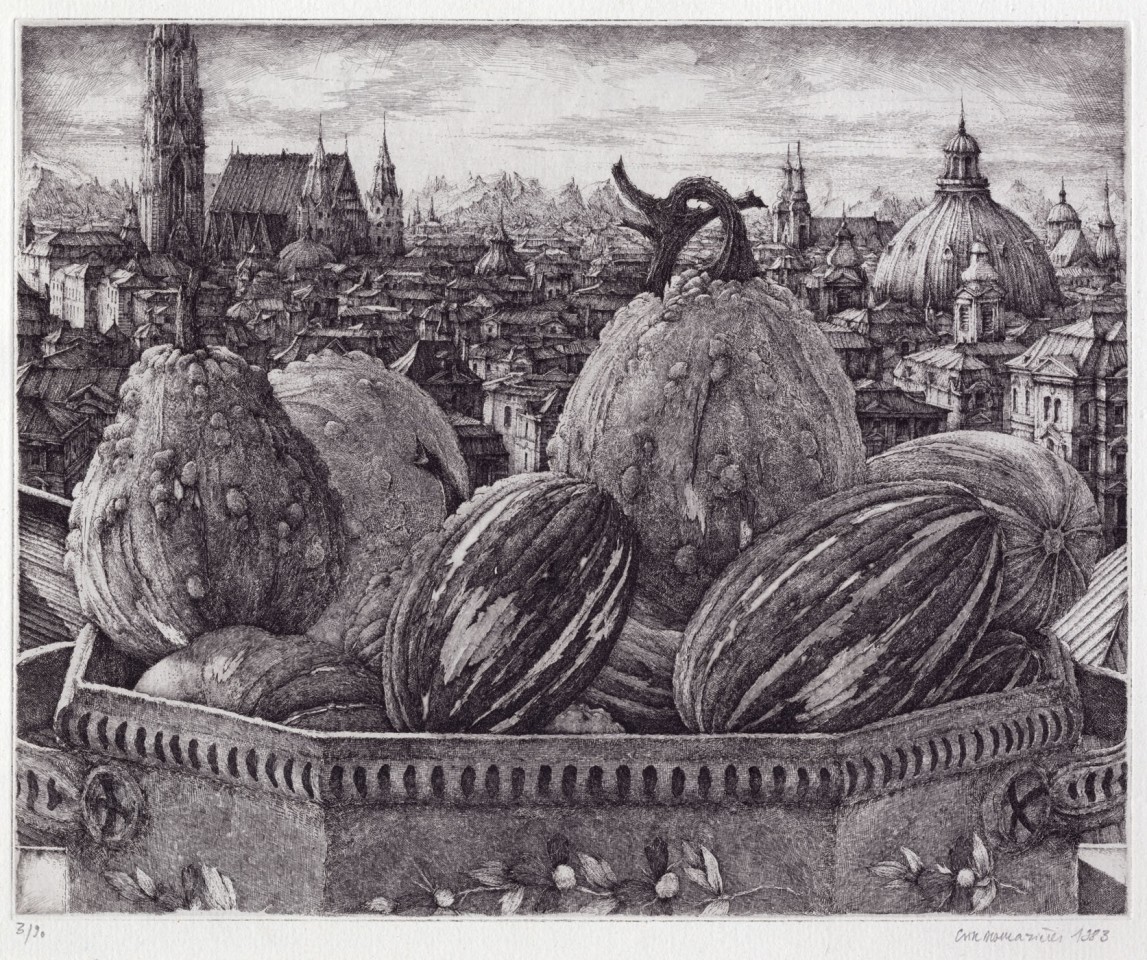 Érik Desmazières, Coloquintes devant une ville, 1983