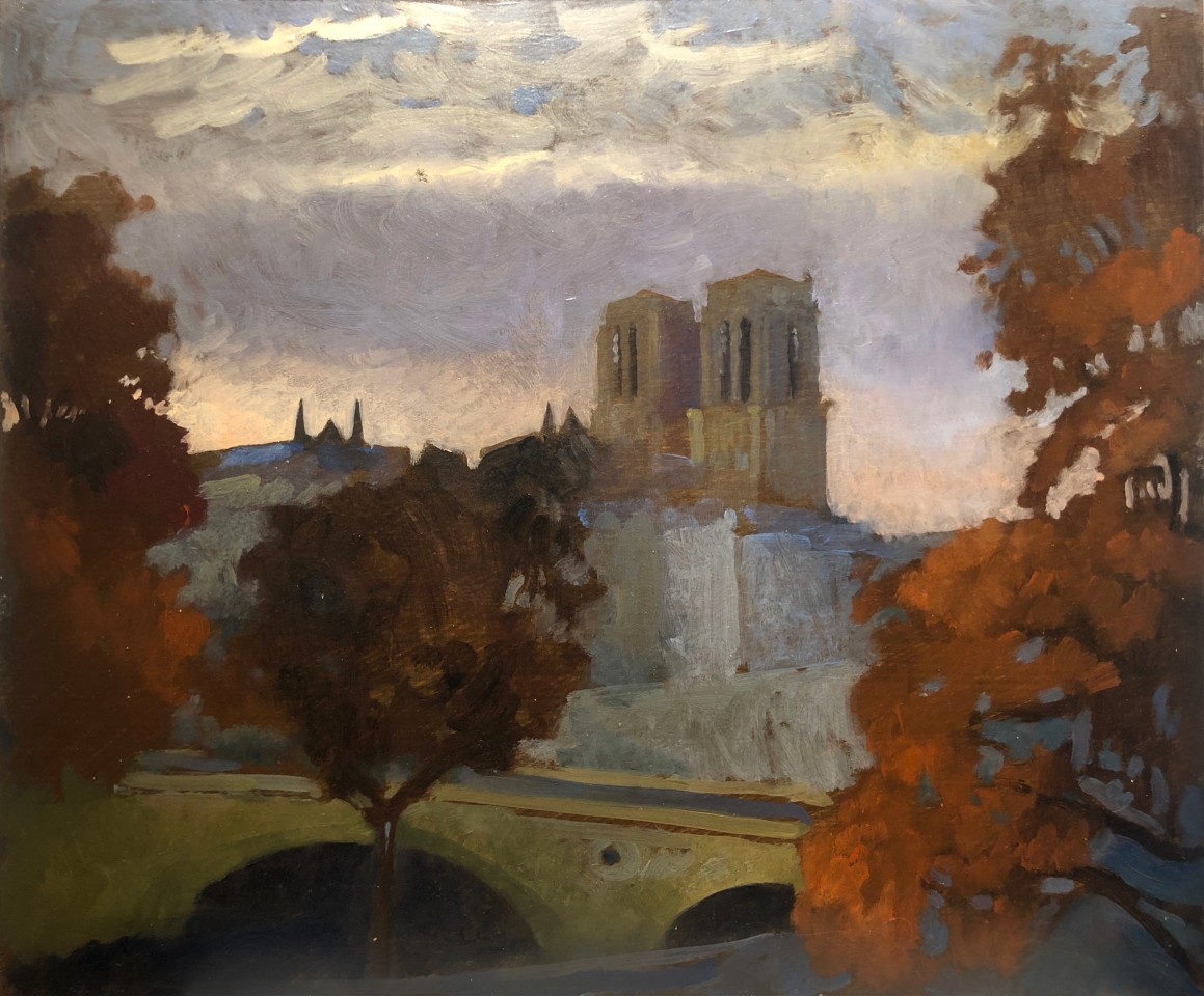 Charles-Élie Delprat, Notre-Dame, depuis l'atelier de la C.I.A, crépuscule, 2020