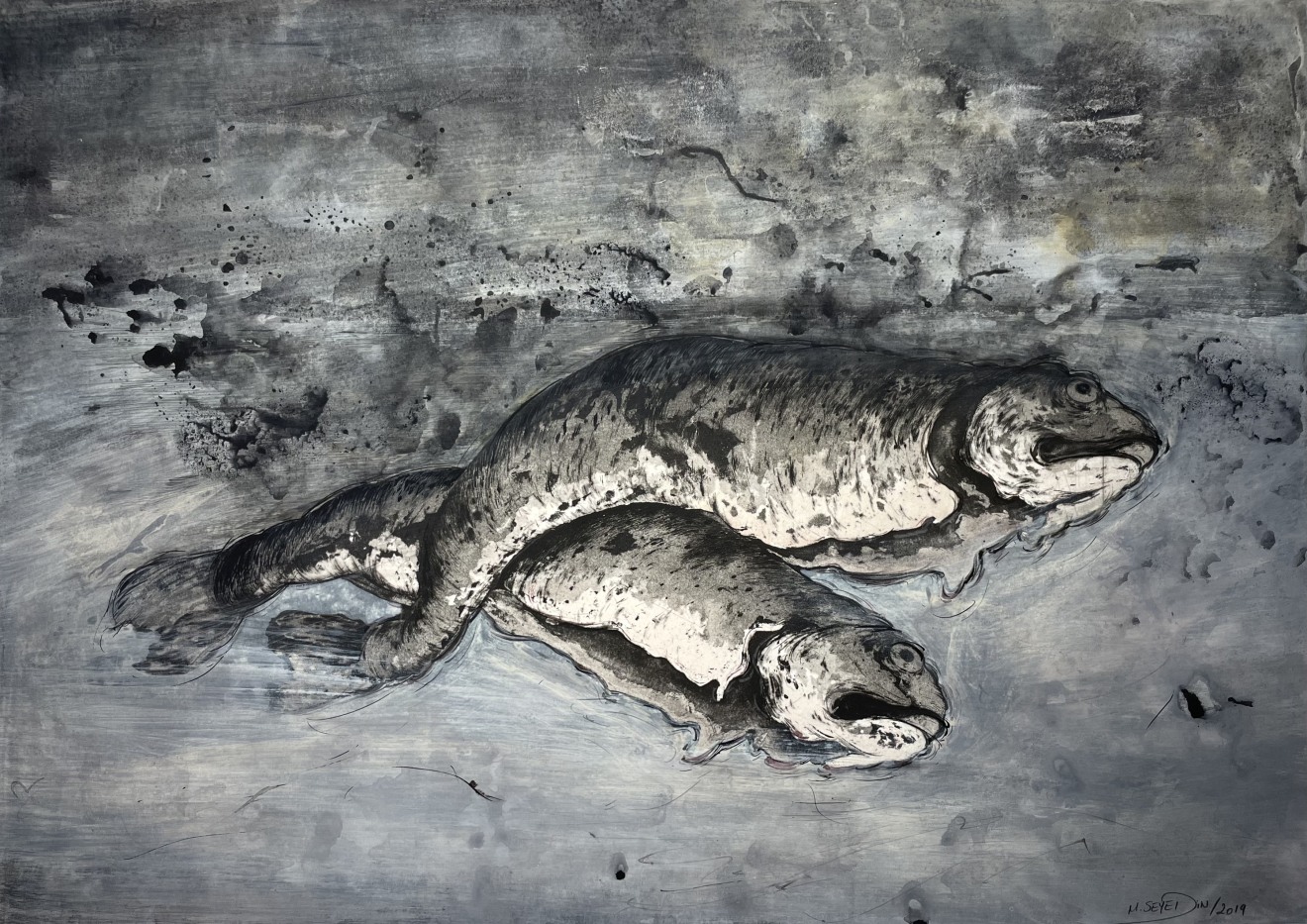 Marjan Seyedin, Nature morte aux poissons 1, 2019