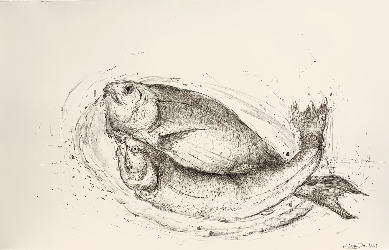 Marjan Seyedin, Nature morte aux poissons, 2018