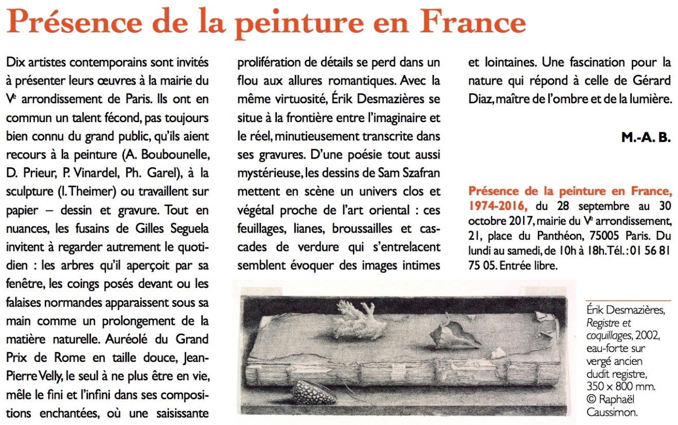 Article paru dans Arts et Métiers du Livre n°322, L'Actualité des expositions, Sept.-Oct. 2017