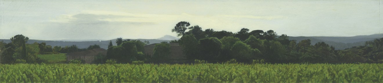 Jean-Michel Bacquet - Le Château de Selle, soir de fin de printemps, 2011-2019, peinture à l'huile, 8,5 x 40 cm