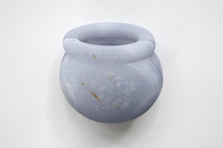 Gesine Hackenberg  Blue Vase, 2009  Brooch  Carved blue chalcedon, silver and steel  6,2 x 6,2 x 3,5 cm  photo Harold Strak