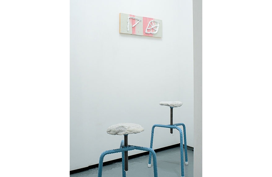 Sofia Stevi (work on wall) and Greece is for Lovers (stools)