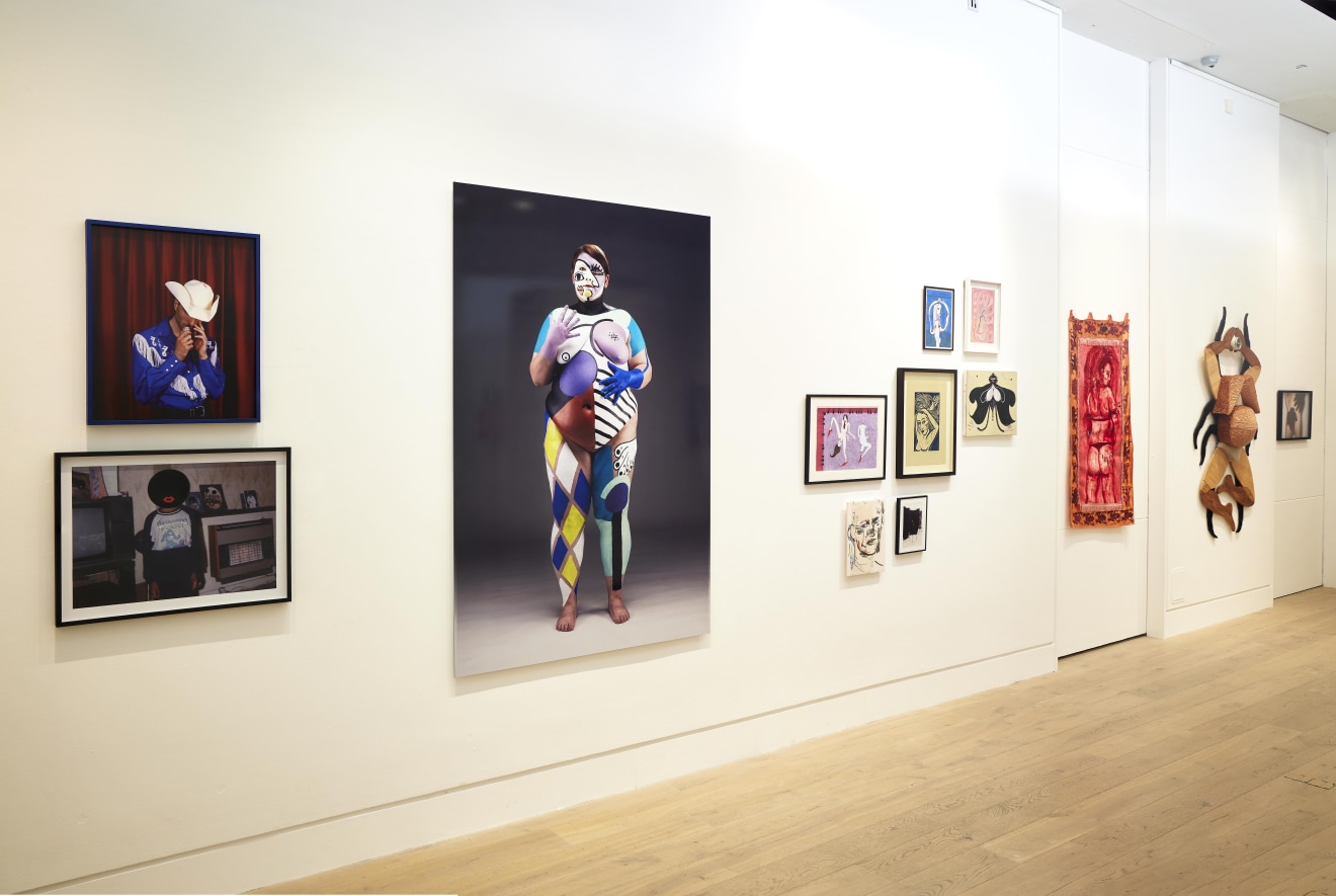 Sam Keelan, Larry Achiampong, Jakob Lena Knebl, Penny Goring, Neil Haas, Nel Aerts, Eileen Cooper, Paul Mgagi Sepuya, Alicia Reyes McNamara, Rithika Pandey, Alexi Marshall, Rose Nestler and Rebecca Ackroyd works (left to right)