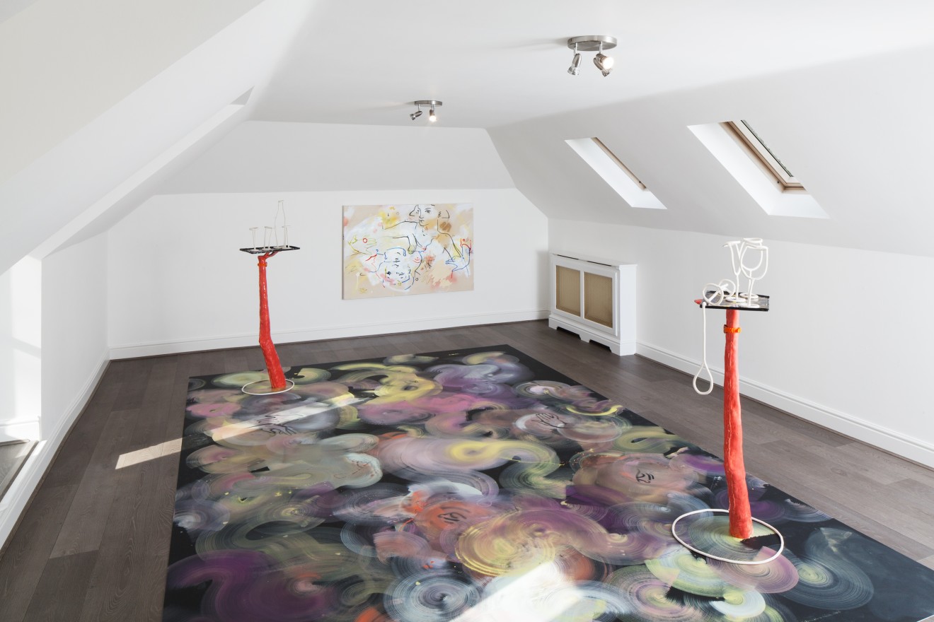 France-Lise McGurn, Energy Flash (floor painting) and Olaz, Olay, Ulay (painting), 2016