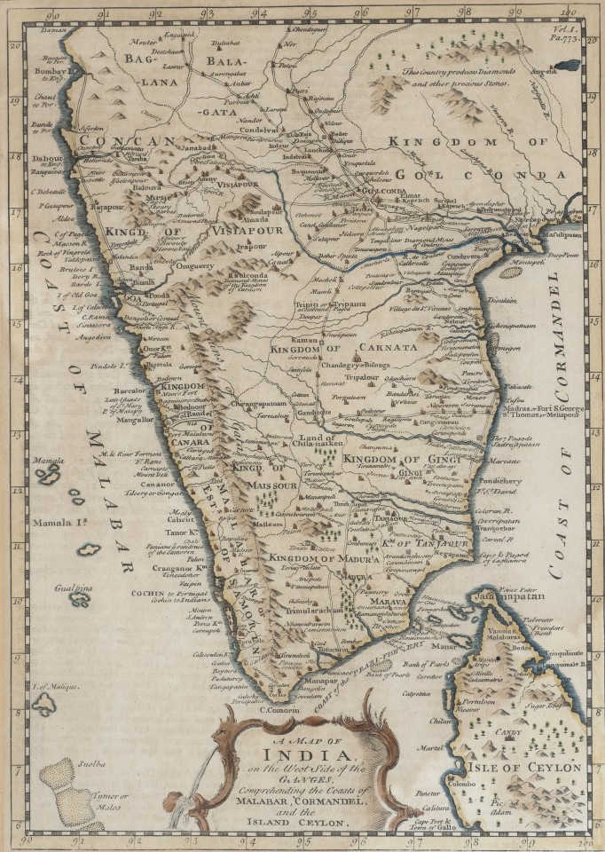 1. Emanuel Bowen (1694 - 1767), A Map of India, Mid 18th Century