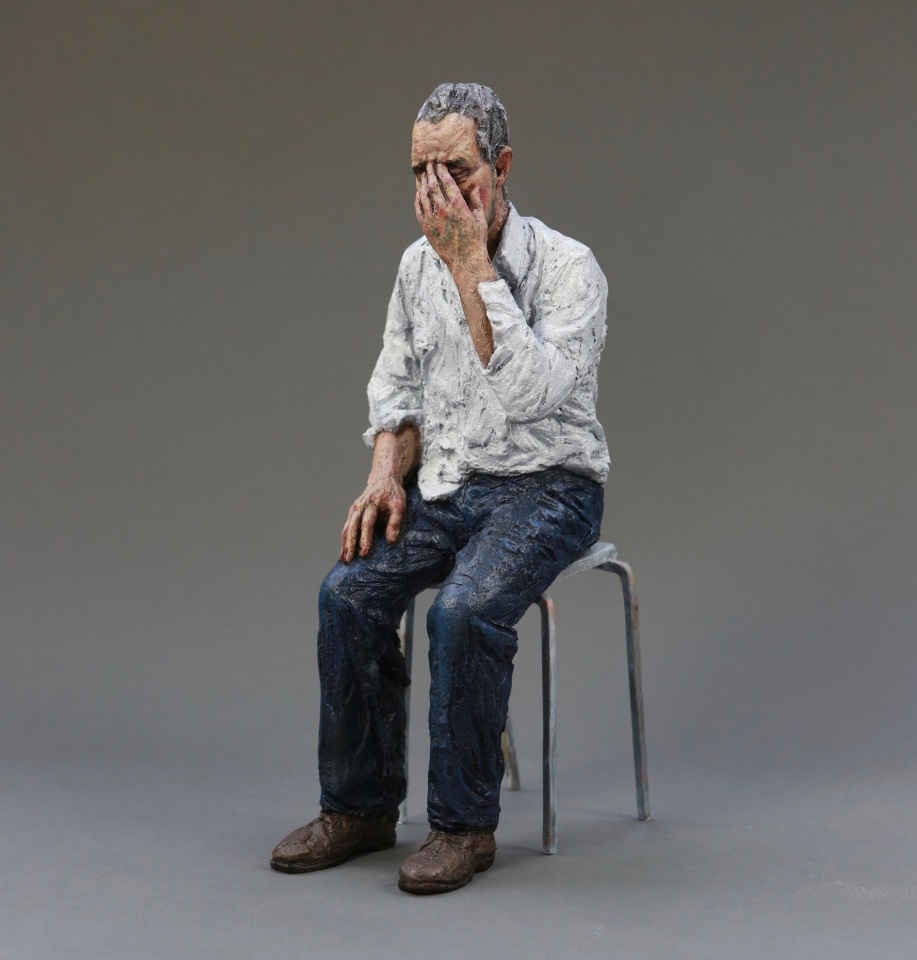 Untitled (Man on a stool) Signed 'SH 9/9' under the seat Limited edition 9 of 9 Bronze sculpture with oil paint, 2010 42 x 12 x 21cm, 16 x 5 x 8in
