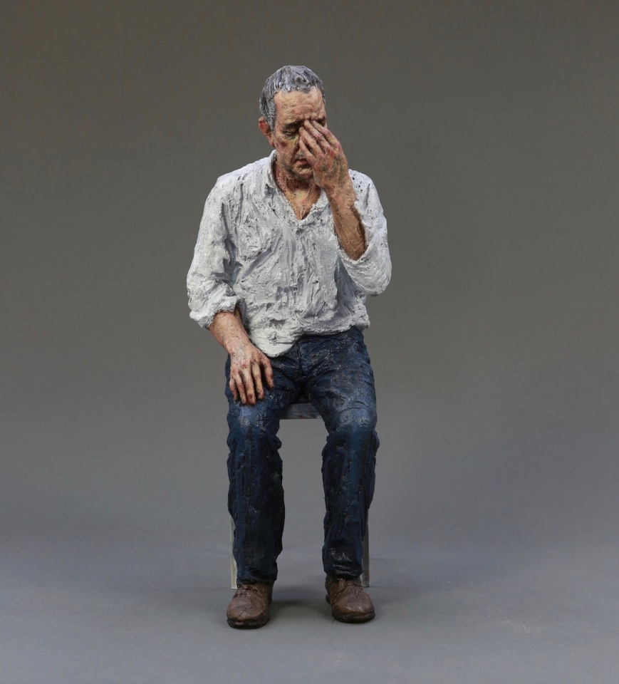 Untitled (Man on a stool) Signed 'SH 9/9' under the seat Limited edition 9 of 9 Bronze sculpture with oil paint, 2010 42 x 12 x 21cm, 16 x 5 x 8in
