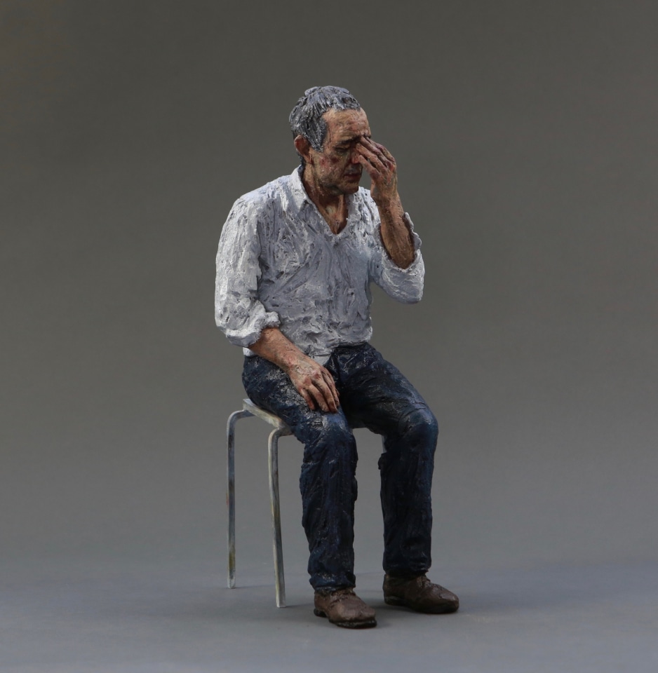 Untitled (Man on a stool) Signed 'SH 9/9' under the seat Limited edition 9 of 9 Bronze sculpture with oil paint, 2010 42 x 12 x 21cm, 16 x 5 x 8in