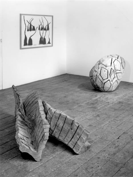 installation shot of David Nash, Mosaic Egg Exhibition, 1989 at Annely Juda Fine Art, London (Tottenham Mews Gallery, 2nd floor)