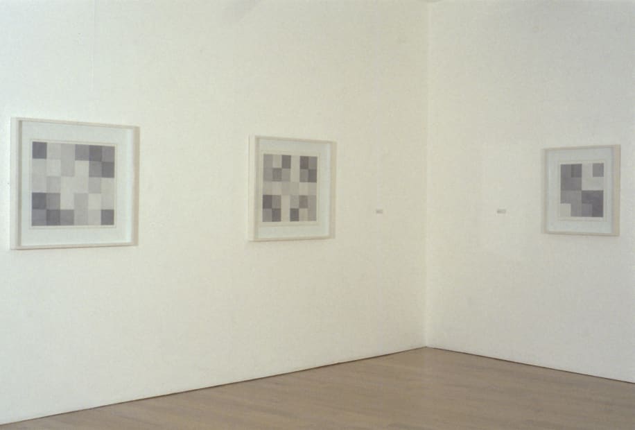 installation shot of art works by malcolm hughes and alan reynolds at Annely Juda fine art, London, 1996