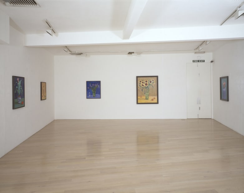 installation shot of David Hockney's exhibition Flowers, Faces & Spaces at Annely Juda Fine Art, London, 1997