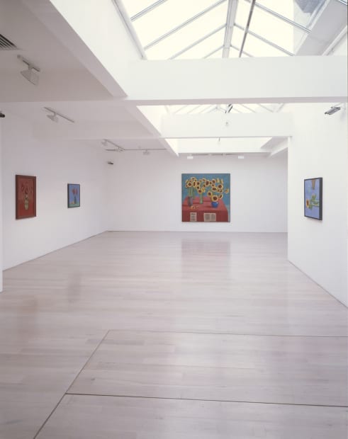 installation shot of David Hockney's exhibition Flowers, Faces & Spaces at Annely Juda Fine Art, London, 1997