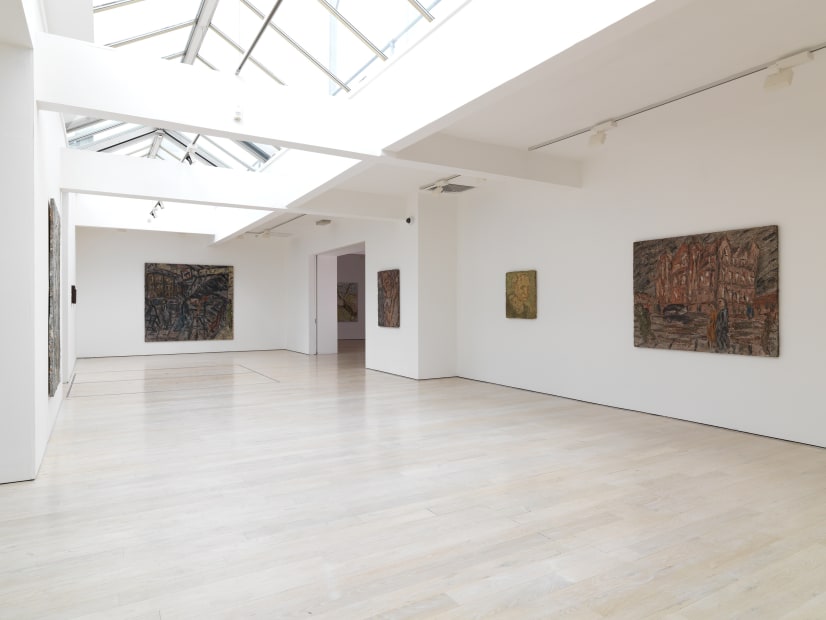 installation shot of the exhibition Leon Kossoff: A Life in Painting at Annely Juda Fine Art 2021