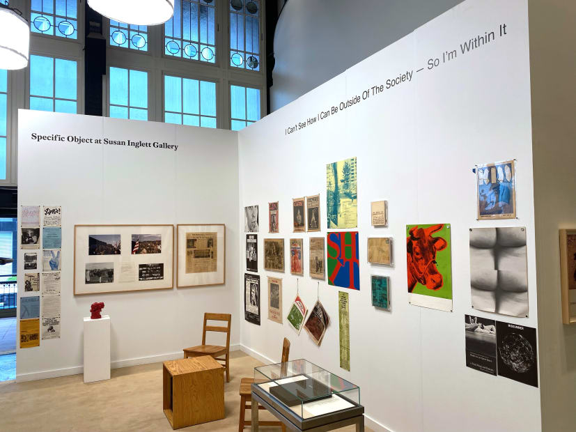 Installation view of many works on paper dating 1969 engaging with the socio-political climate of the time