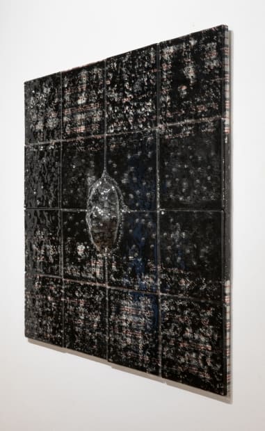 Layo Bright, Dark Matter, Our Matter, 2021, Glass, Ghana-must-go-bag, wood, 40h x 40w in