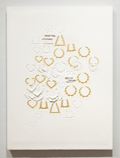 Lakela Brown, Still Life with Doorknocker Earrings With, Eighteen Gold, 2021, Plaster and acrylic, 45h x 33w x 2d in