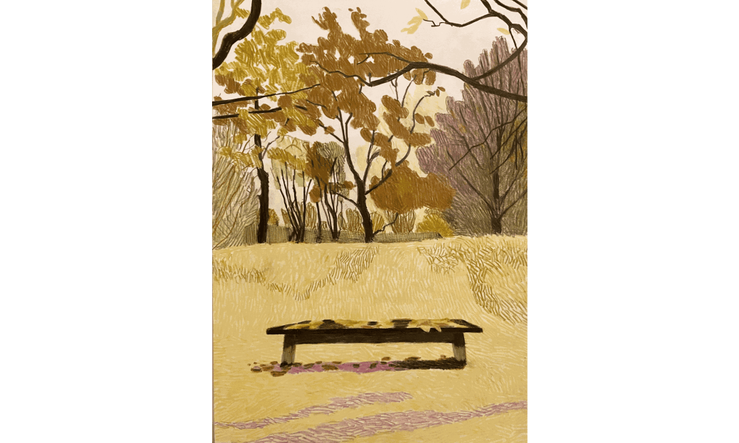 Per Adolfsen, Bench in a park in November, 2020