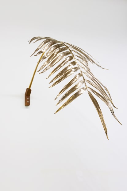 Hole in Palm Leaves, bronze, wood, 53x80x82(h)cm, 2021