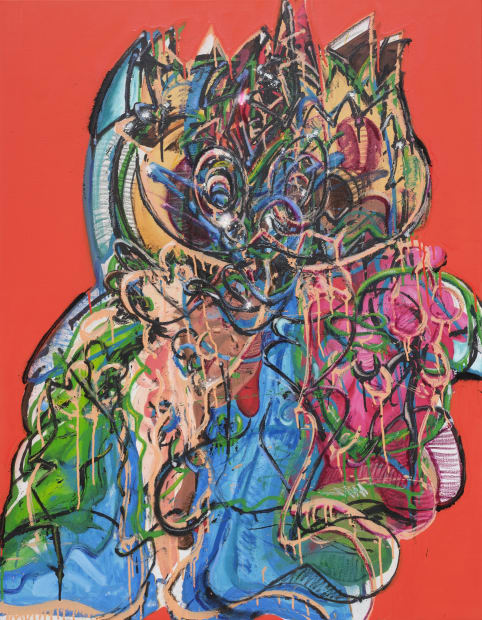 두 도깨비 Two Dokkebi, spray paint and oil on canvas, 116.8x91cm, 2024