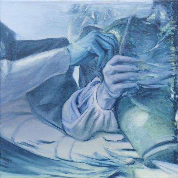 Aaron Ford, Balancing Vases, oil on canvas, 50 x 50 cm, 2024
