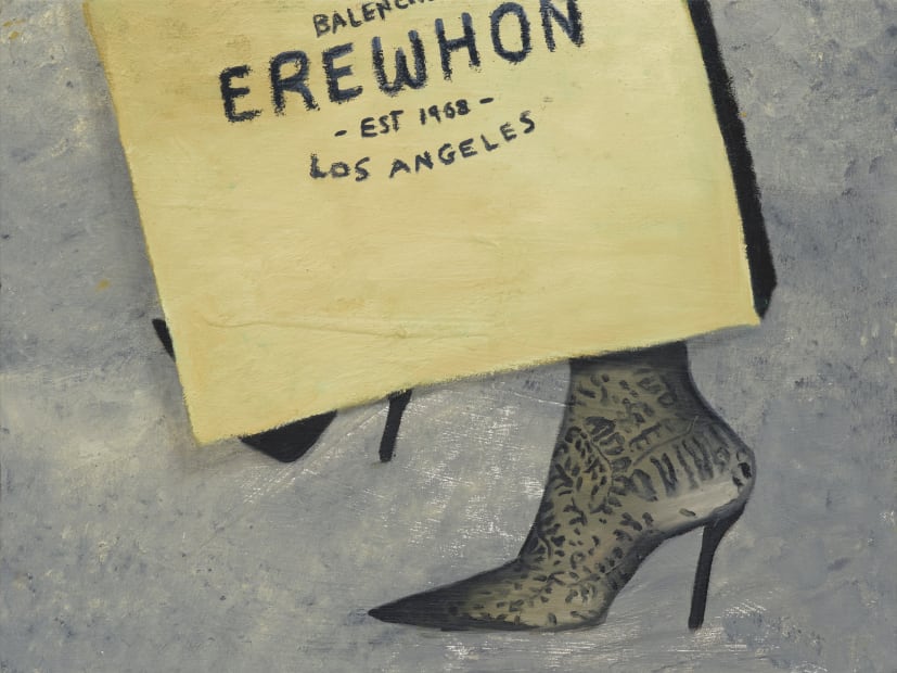 Ruby Dickson, Kim Kardashian revamps grocery shopping style with romantic drama at Balenciaga's Los Angeles Fashion Show, oil on canvas, 92 x 62 cm, 2024