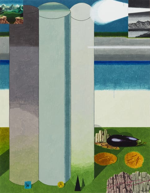 세 기둥에서 가지 From Three Columns to Eggplant, watercolor on canvas, 180x130cm, 2020