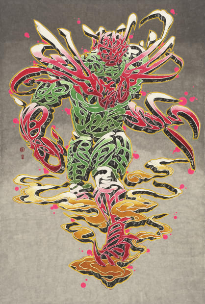 D.R.A.G.O.N., 종이에 먹, 잉크, 아크릴릭 잉크 ink and acrylic ink on paper, 194x130cm(212x130cm), 2019-2020