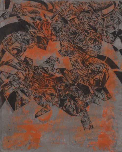 경첩들 Hinges, ink and cinnabar red ink on paper, 162x130cm, 2019