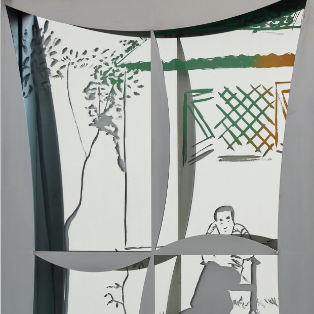 Detail, The garden of long ago, 2023, glass, silver nitrate, acrylic lacquer and aluminum, each, 90 x 60 x 6 cm