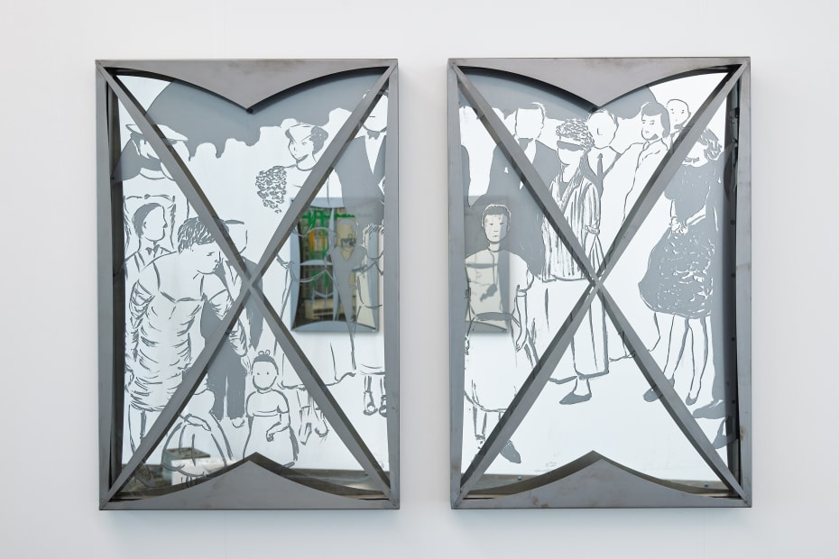 Le Marriage de, 2023, glass, silver nitrate and aluminum, each, 90 x 60 x 6 cm