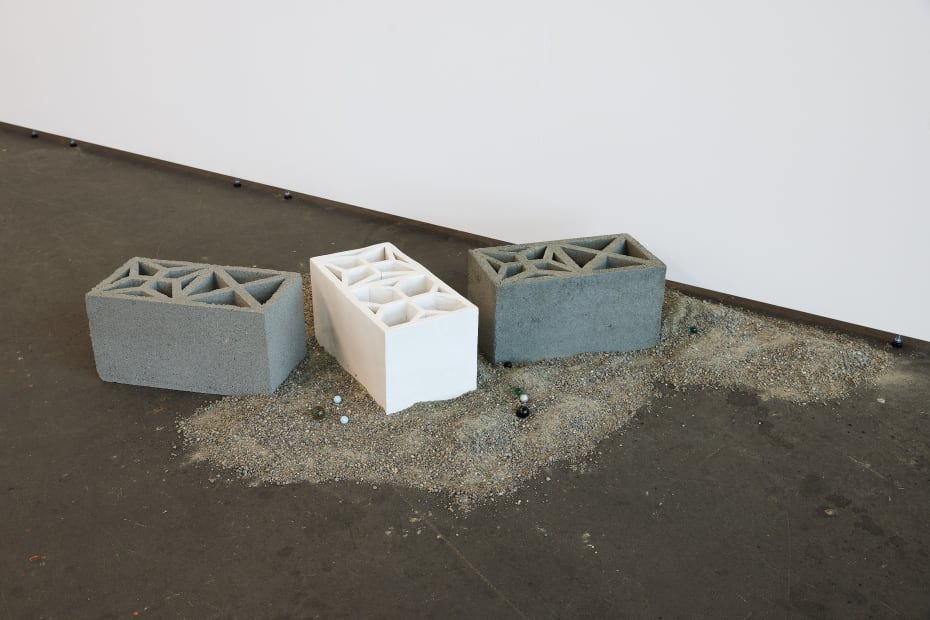 Terre-plein, terres mères (3), 2022, sand, cement, ceramic, dimensions variable