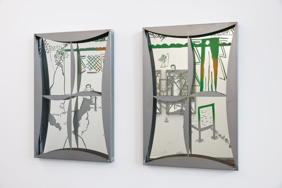 The garden of long ago, 2023, glass, silver nitrate, acrylic lacquer and aluminum, each, 90 x 60 x 6 cm