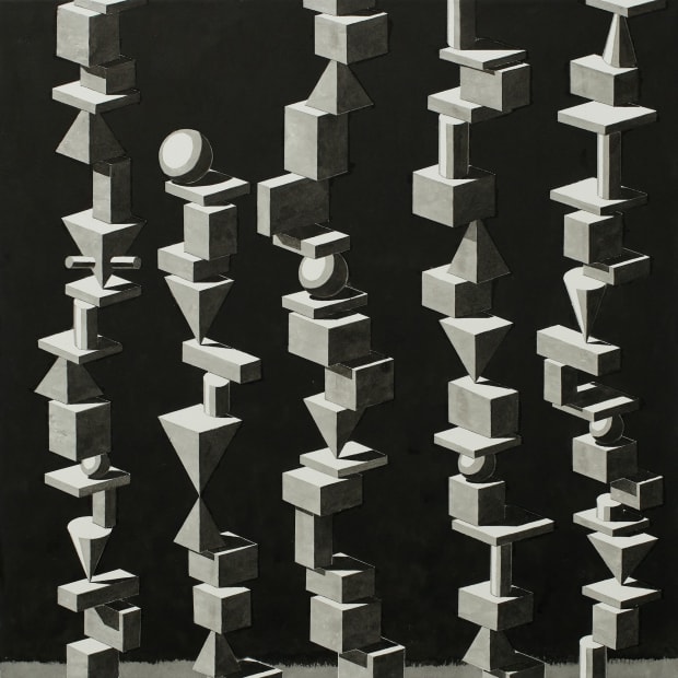 An Organized Figure, 2023, ink on paper, 45.5 x 45.5 cm